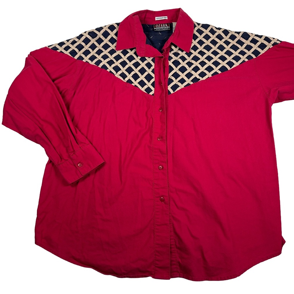 Ozark Mountain vintage 90s 80s western long sleeve button up red blue tan punchy